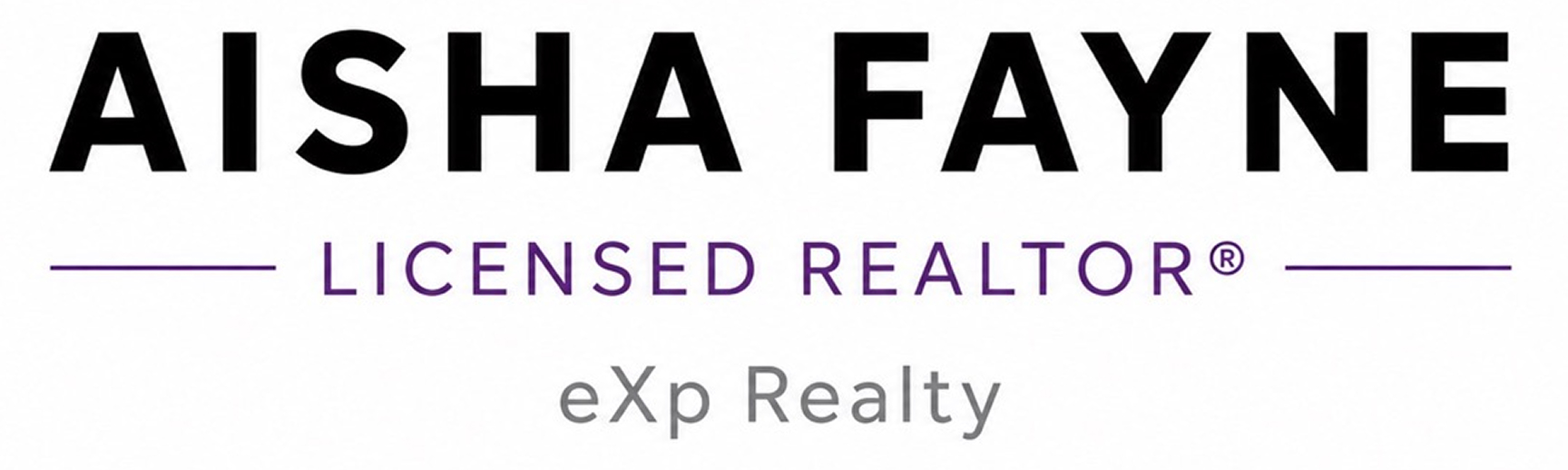 Aisha Fayne Licensed Realtor® with eXp Realty text logo on white background.