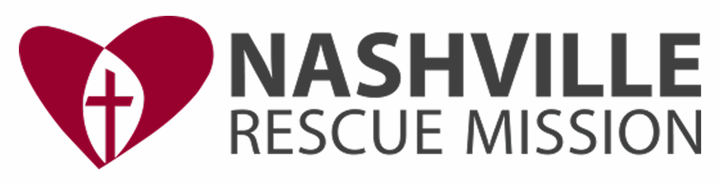 Logo with a red heart enclosing a cross next to the text Nashville Rescue Mission.