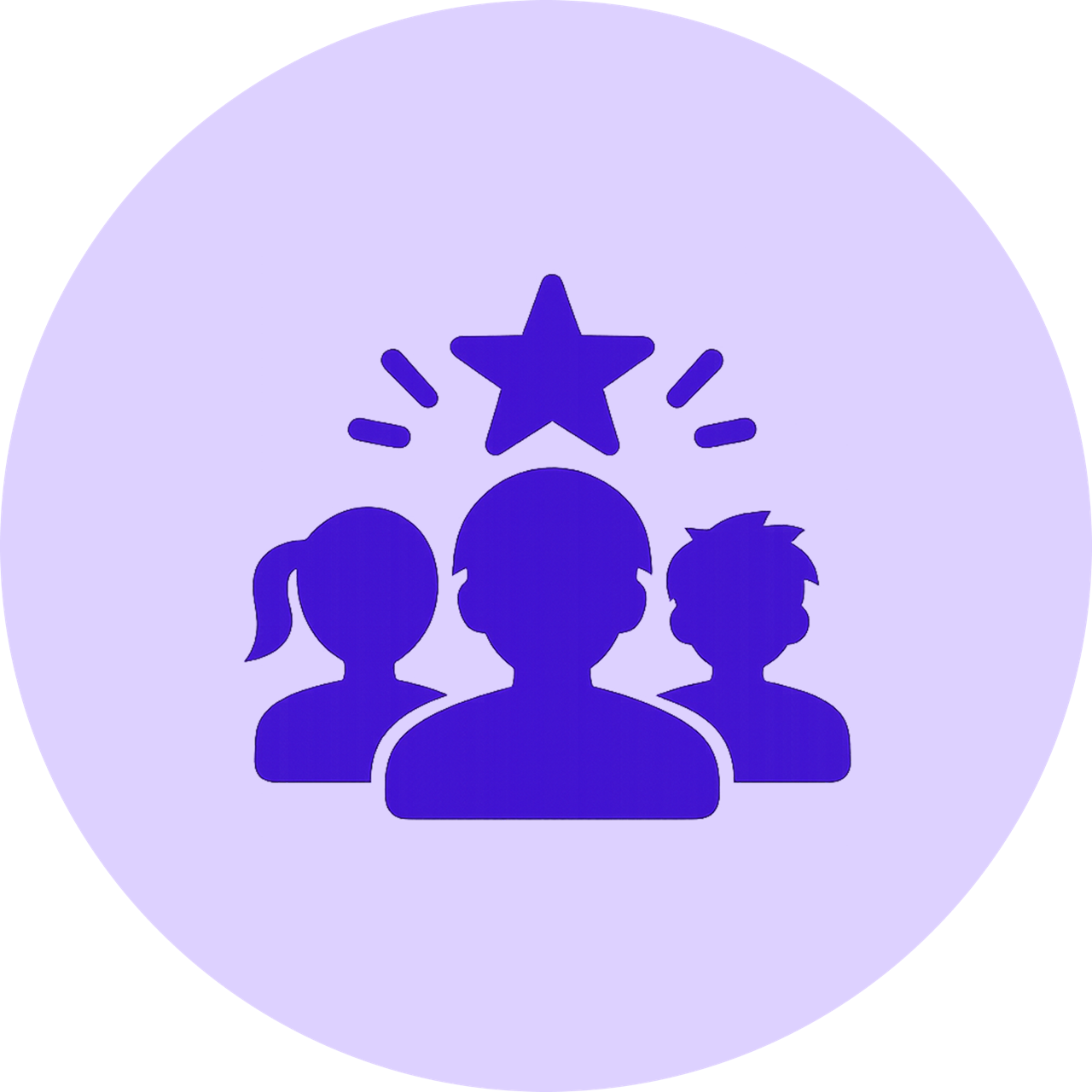 Three person silhouettes with a star above the center figure, symbolizing achievement.