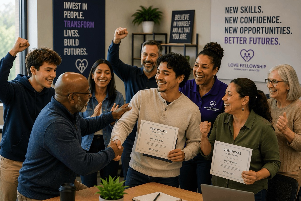 Participants celebrating during a workforce development and economic empowerment program