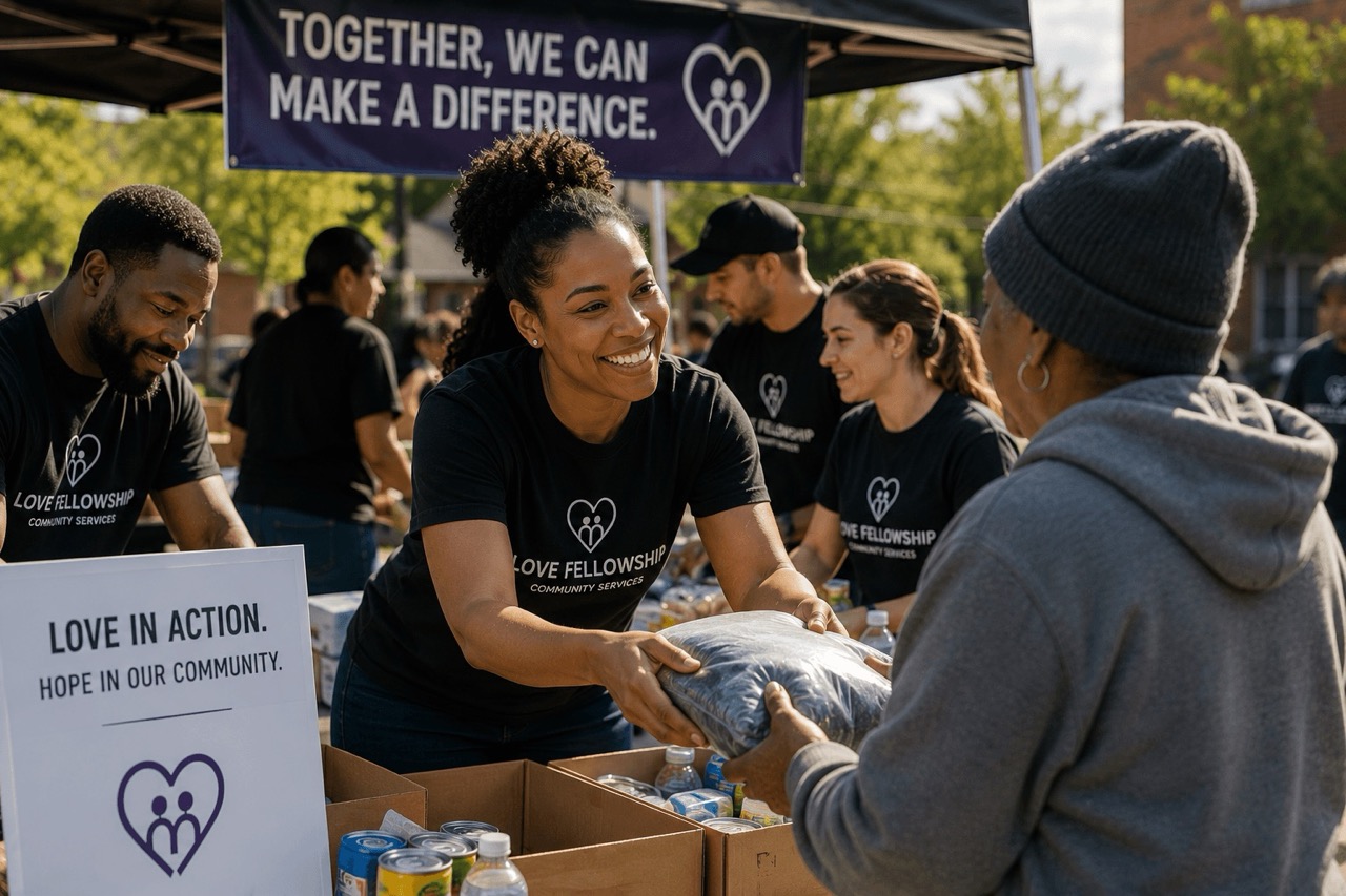 Community volunteers working together during an outreach and service event