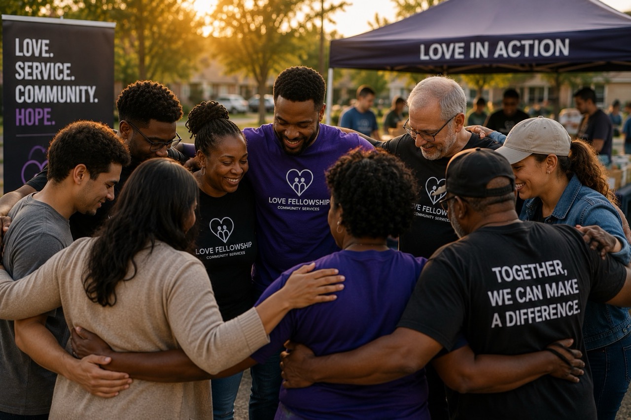 Volunteers and community members gathered together during a neighborhood outreach event