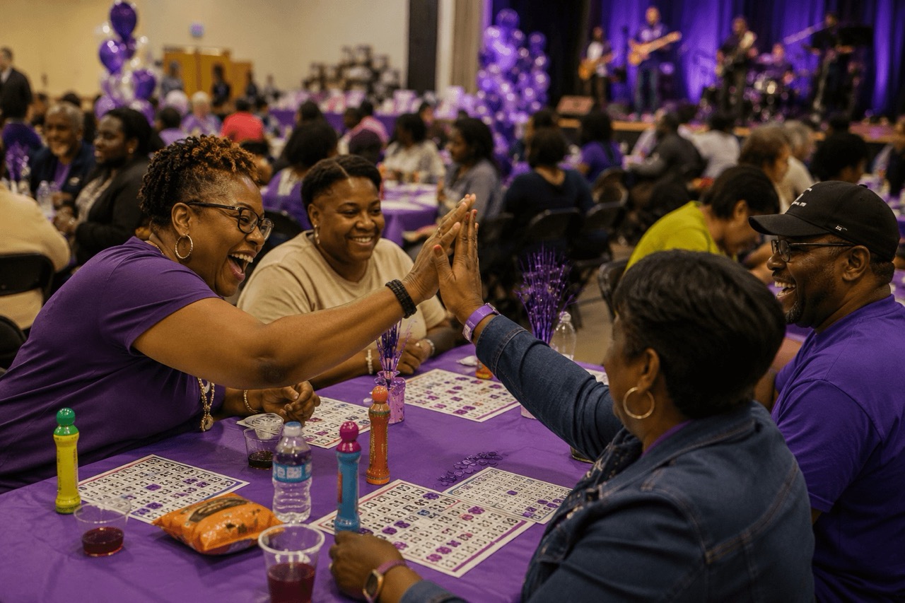 Community members enjoying a BINGO fundraiser event supporting local outreach initiatives