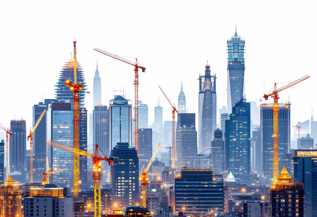 image of a city skyline with construction cranes