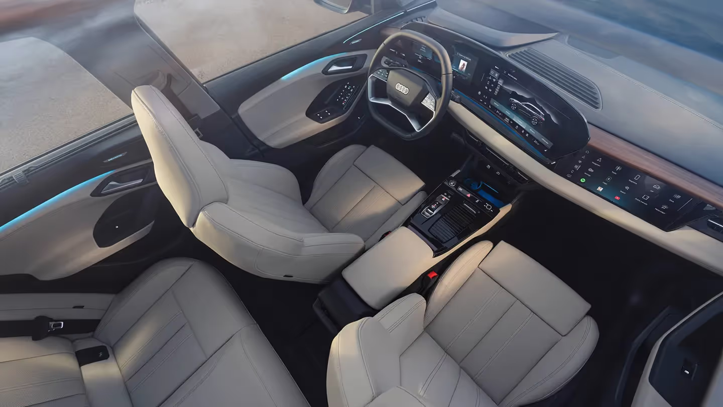 Audi Q6 e-tron interior overhead photographed from sunroof