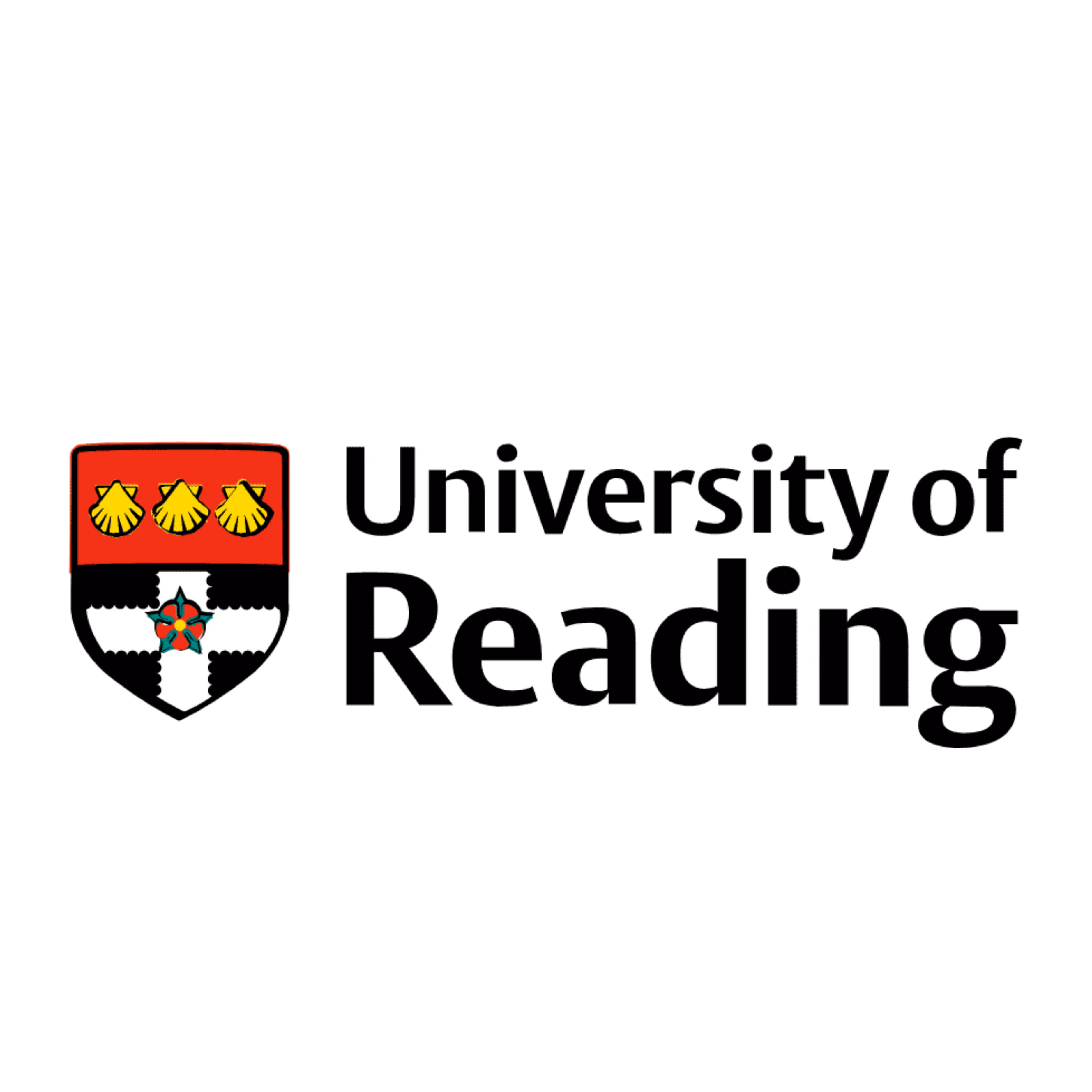 Red flag with three yellow scallop shells above a stylized five-petal red flower on black background.