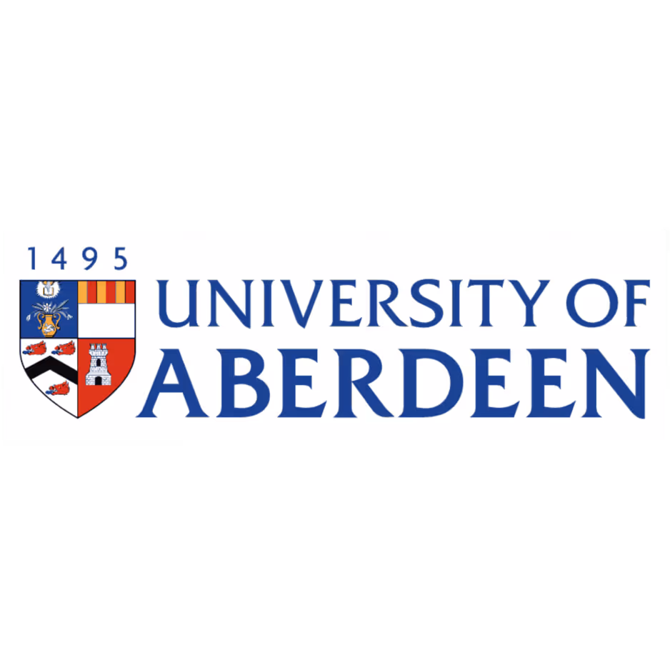 University of Aberdeen logo featuring a shield with symbols and the founding year 1495.