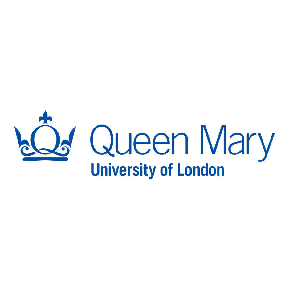 Queen Mary University of London logo with a stylized crown symbol.