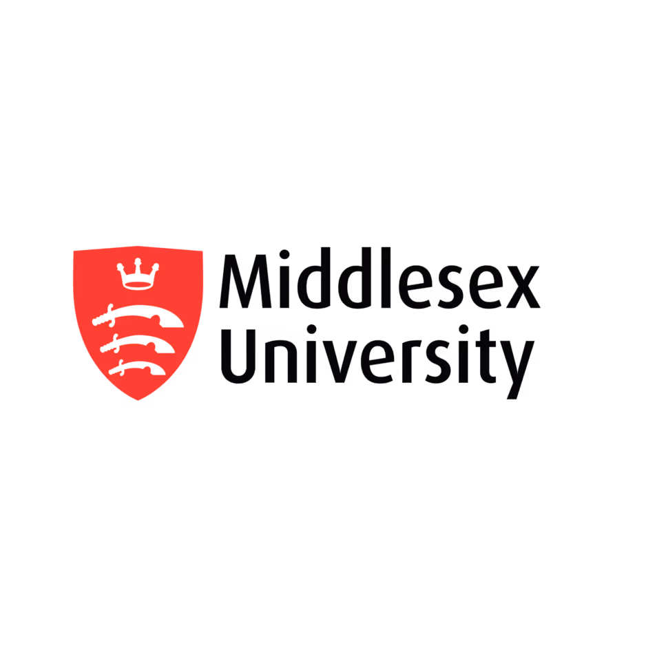 Middlesex University logo with red shield and black text.