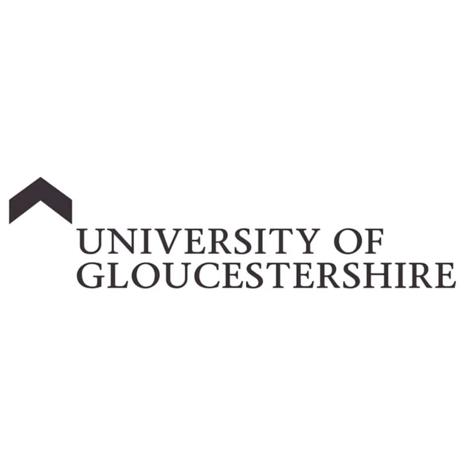 University of Gloucestershire logo with a stylized roof icon above the text.