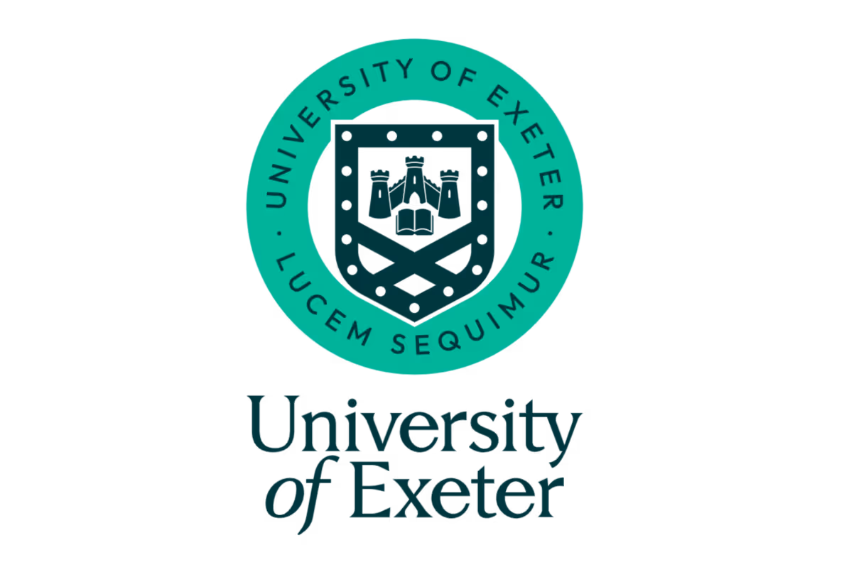 University of Exeter logo with a shield emblem and the motto Lucem Sequimur within a green circle.