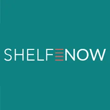 Logo with text SHELFNOW with three red horizontal lines forming the E on a teal background.