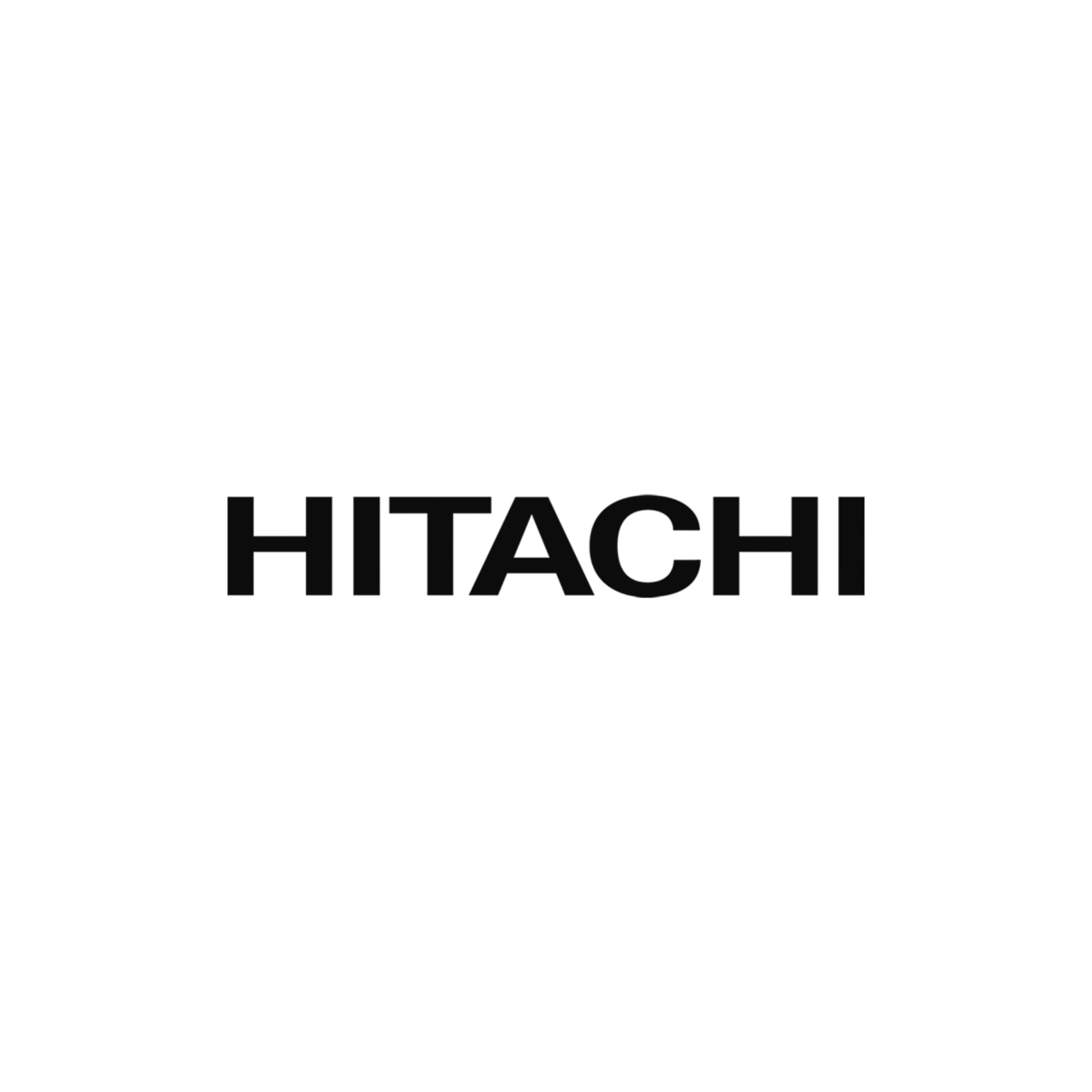 Hitachi company name in bold black capital letters on a white background.