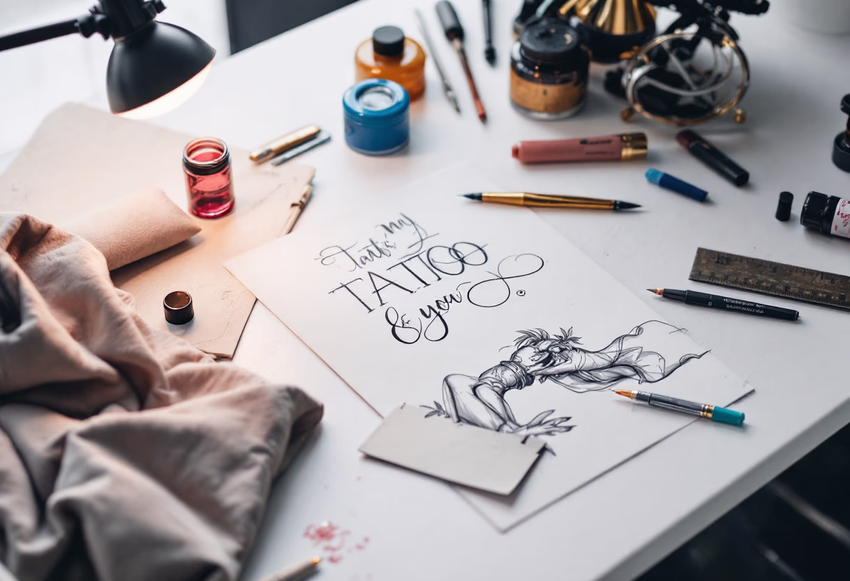 [background image] image of a creative workspace (for a tattoo studio)