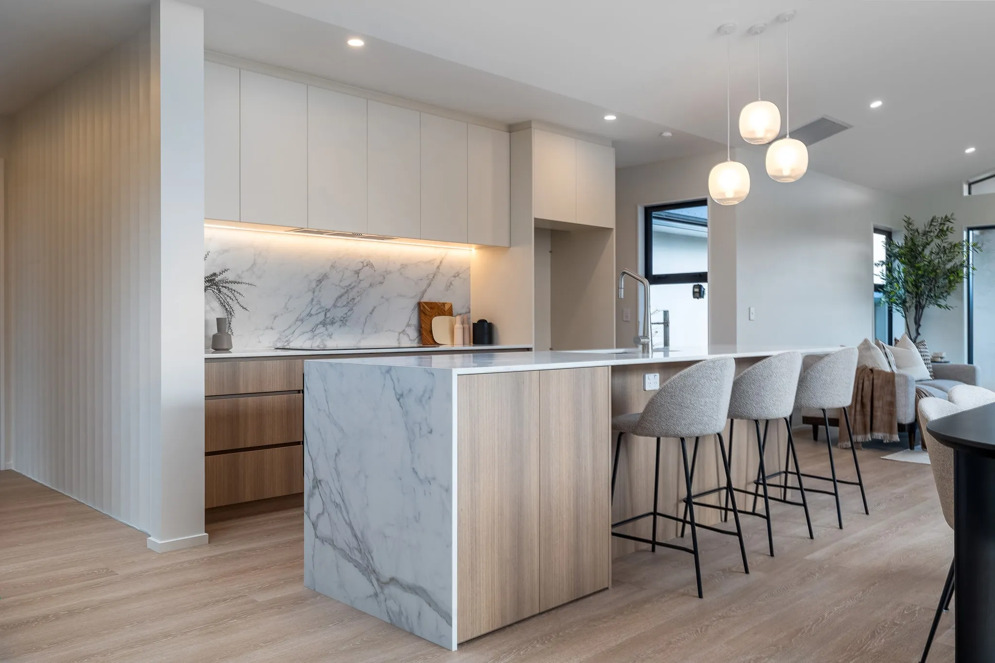 Two toned cabinetry and island bench in a kitchen in a Christchurch home