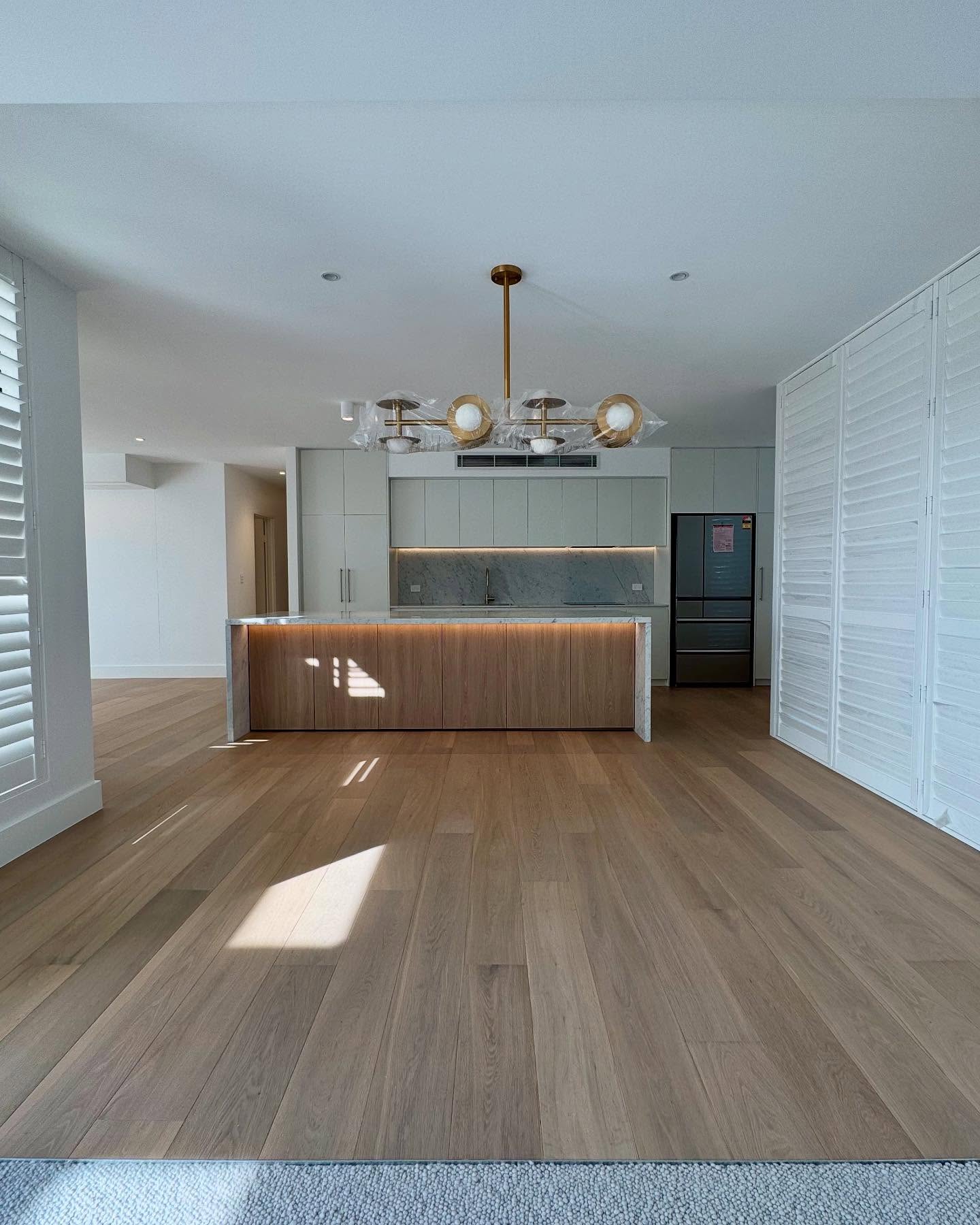 The new kitchen viewed from the completed living area.