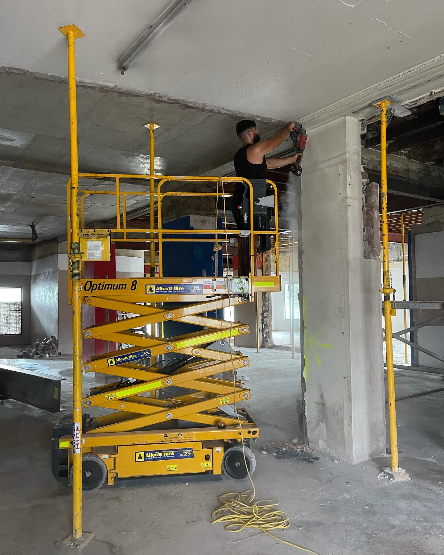 Steel beam and post installation.