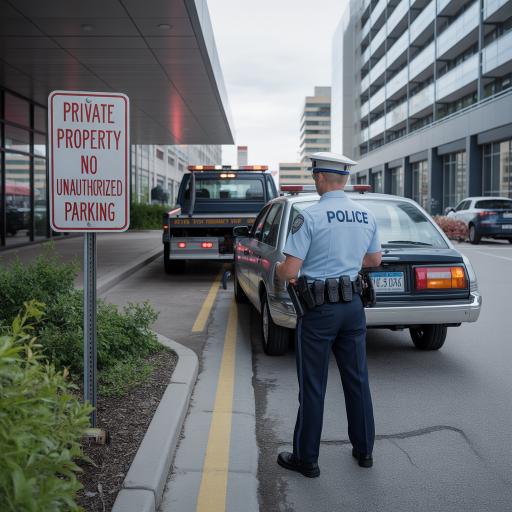 Police towing a car from private property in Canada
