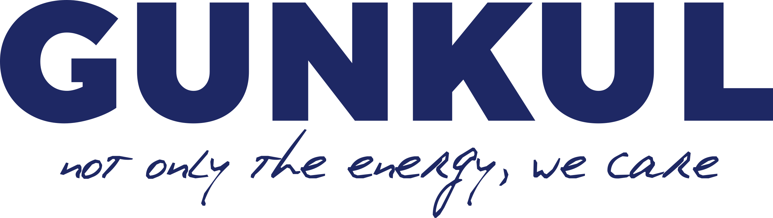 GUNKUL logo with the tagline 'not only the energy, we care' in blue text.
