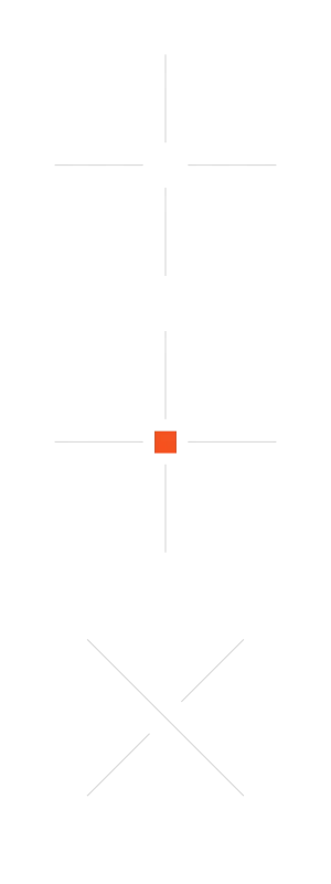 Series of three gray crosshair icons, middle one with a small red square at center.