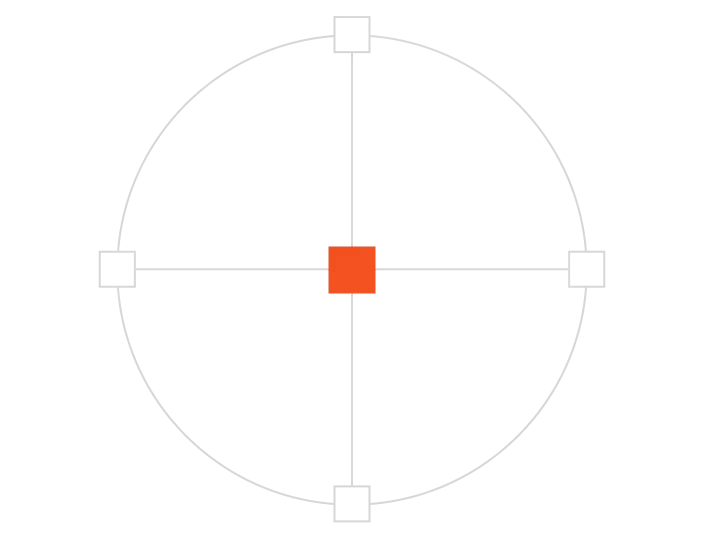 Targeting diagram with central marker representing digital threat attribution and identification.