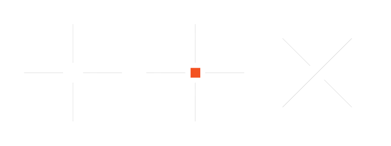 Series of three gray crosshair icons, middle one with a small red square at center.