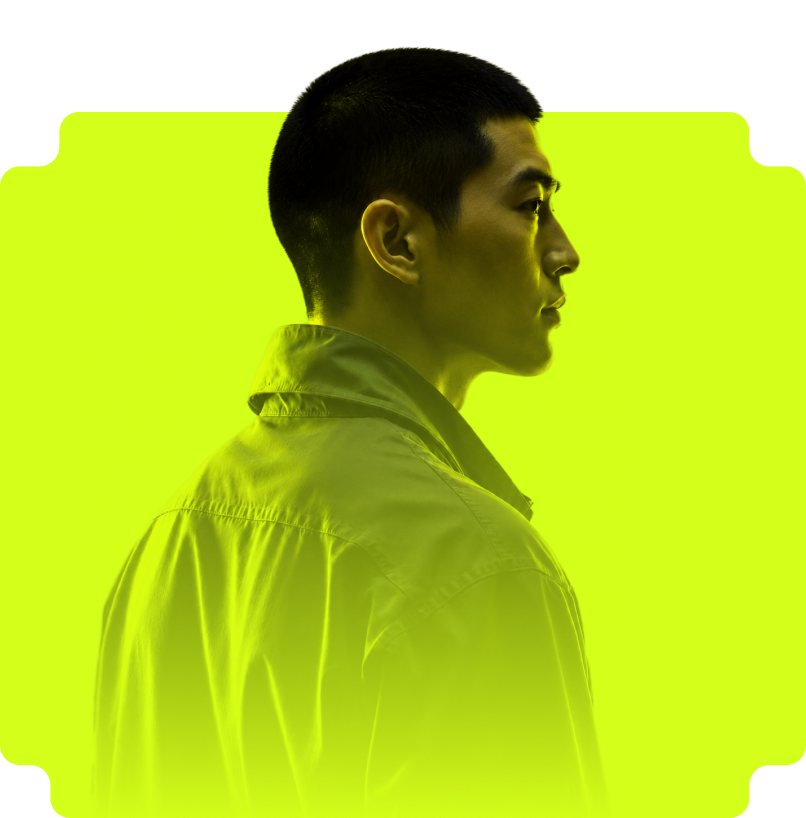 Trader portrait on a lime green card