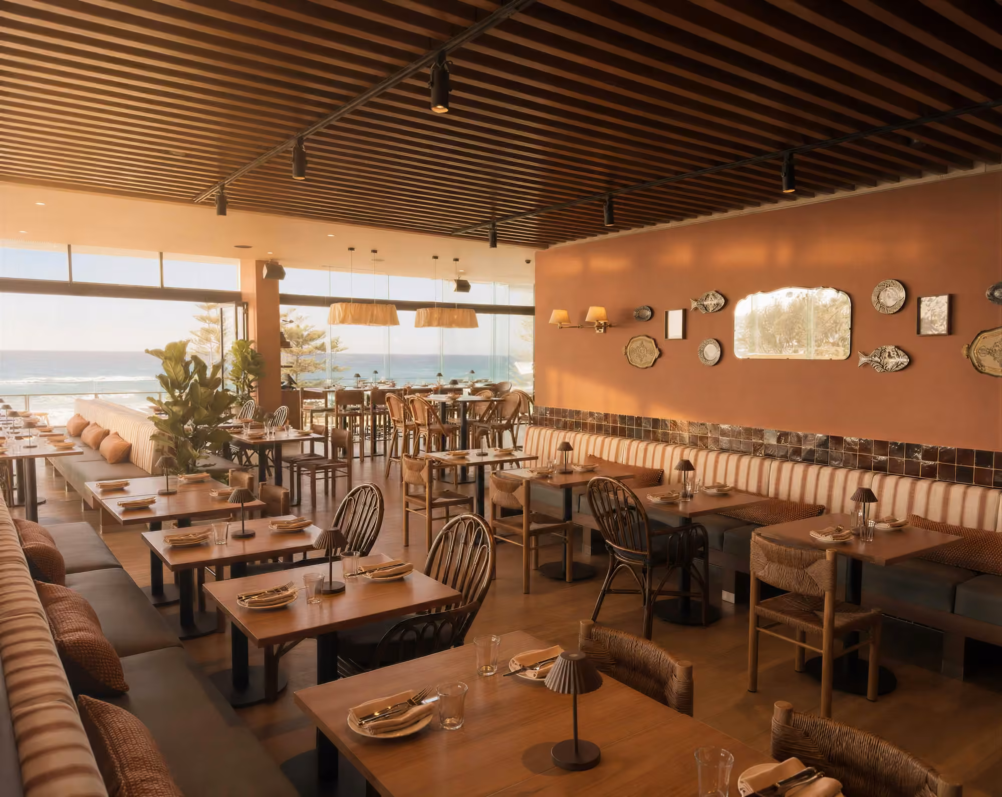 Lounge and bar seating at Valentina events space with ocean views, Surfers Paradise