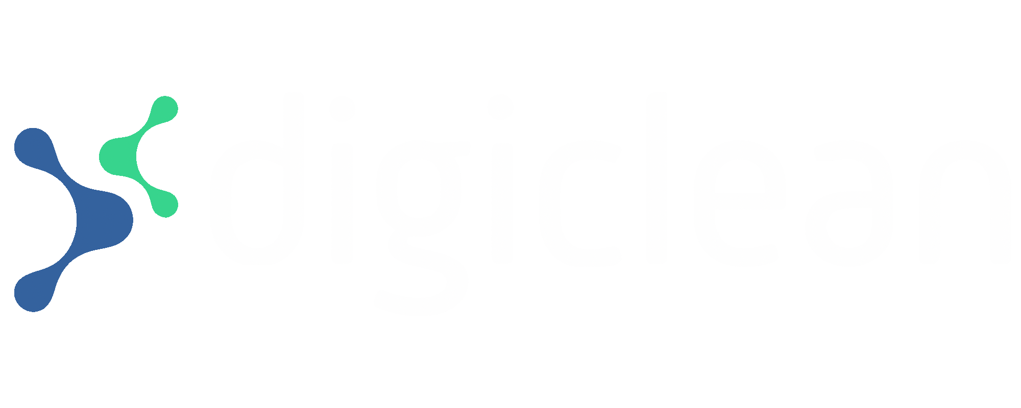 Blue and green abstract molecule-like shapes next to the word digiclean in white text.