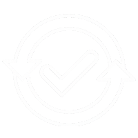 White circular arrows forming a loop around a checkmark icon.