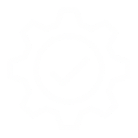 Light gray gear icon with a check mark inside on a white background.