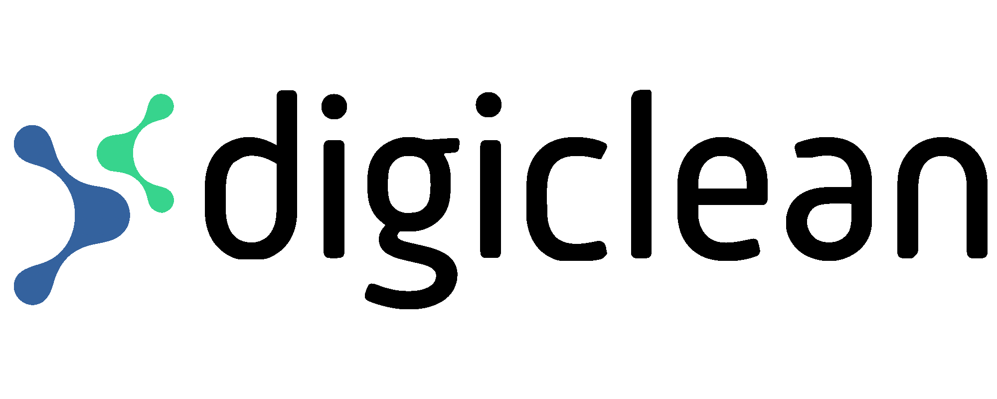 Digiclean logo with blue and green molecular shapes to the left of the wordmark.