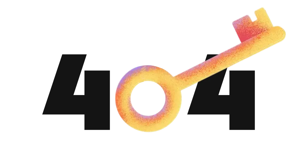 Yellow and orange key symbol positioned between two black digit fours forming '404' error code.