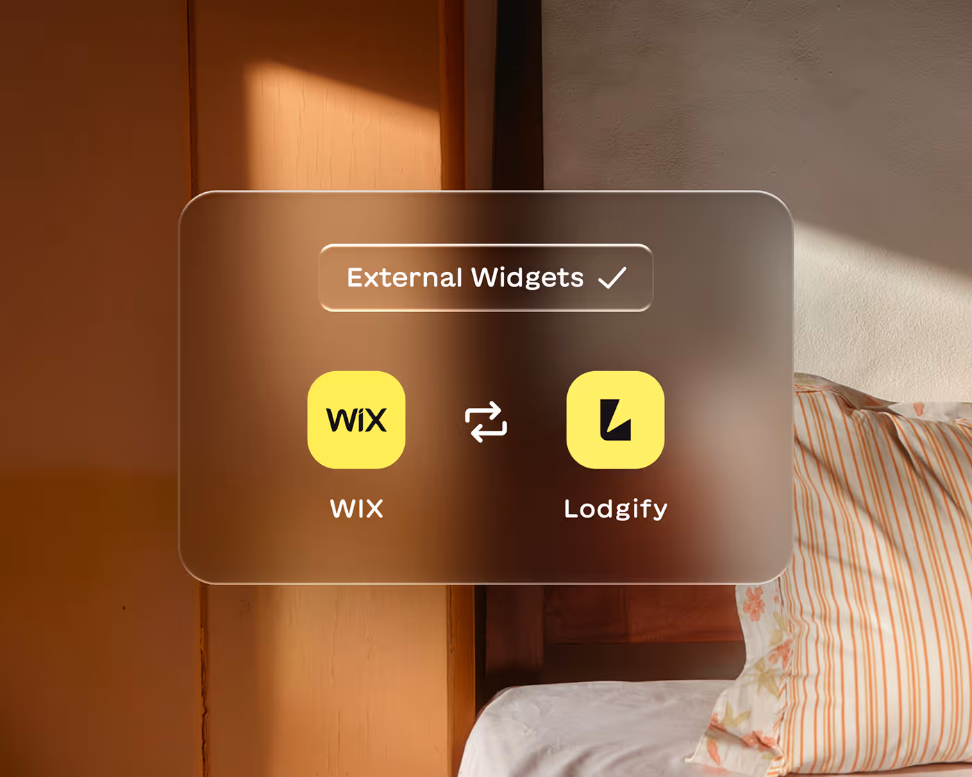 Interface showing integration between Wix and Lodgify as external widgets with their yellow icons and names.