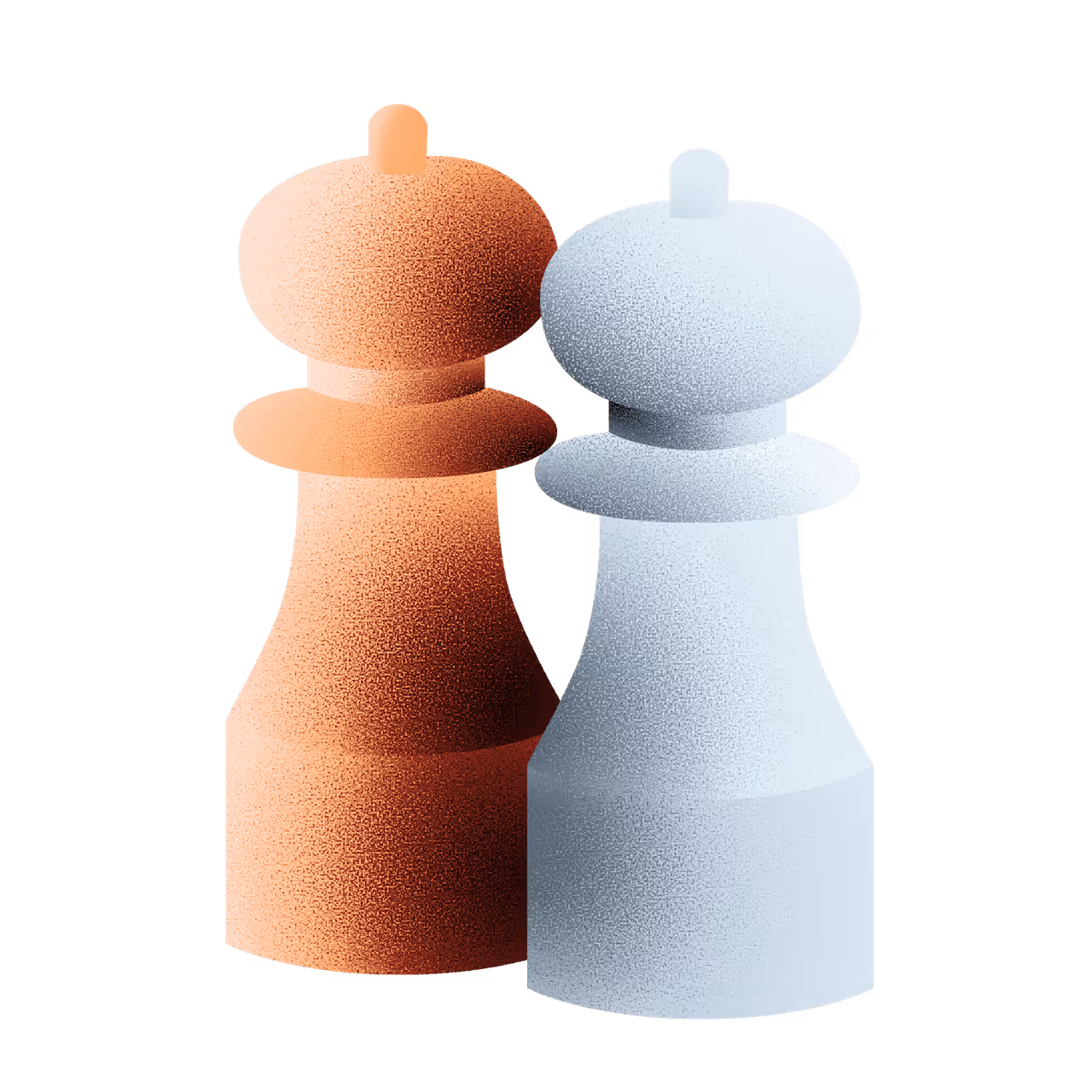 3D-rendered red and white chess pawns side by side on a black background.