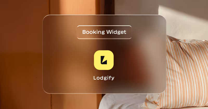 Transparent booking widget overlay with Lodgify logo on a neutral background next to a striped pillow.