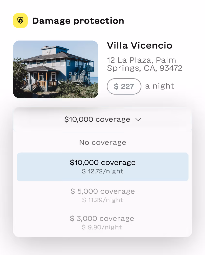 Rental house Villa Vicencio in Palm Springs with damage protection coverage options and nightly rates.