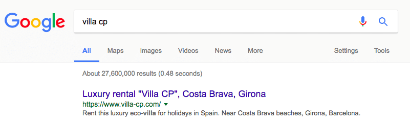 villa website branded google results