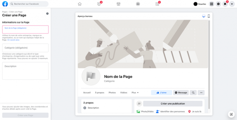 Facebook créer une page