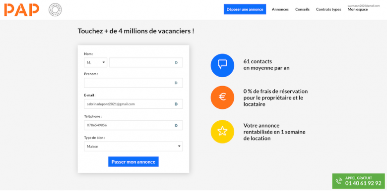 Déposer annonce sur Pap Vacances