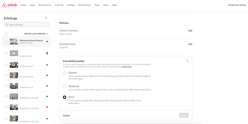 Airbnb Cancellation Policy