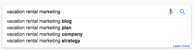 vacation rental seo tips - autocomplete