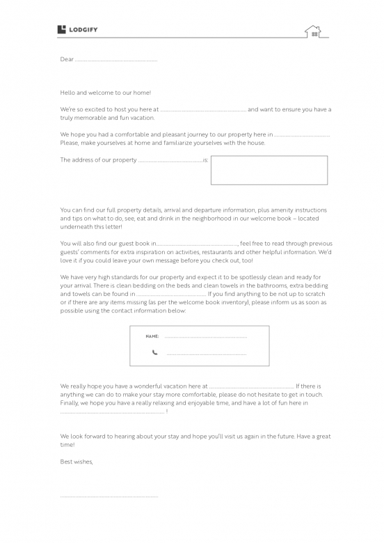 Airbnb welcome letter template
