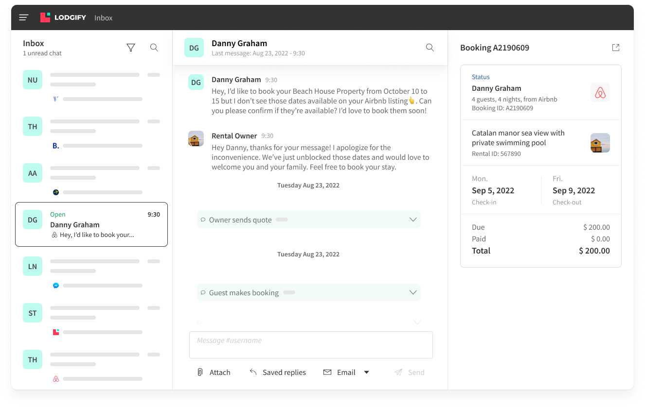 Lodgify Property Management Unified Inbox