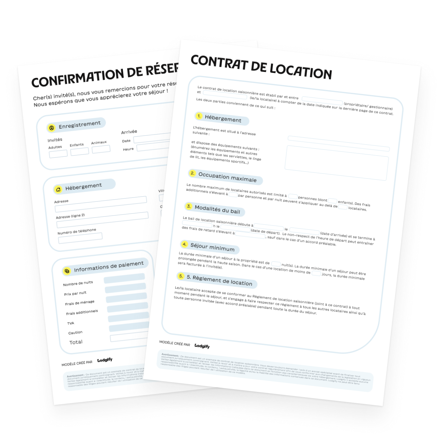 Contrat location Booking.com modèle
