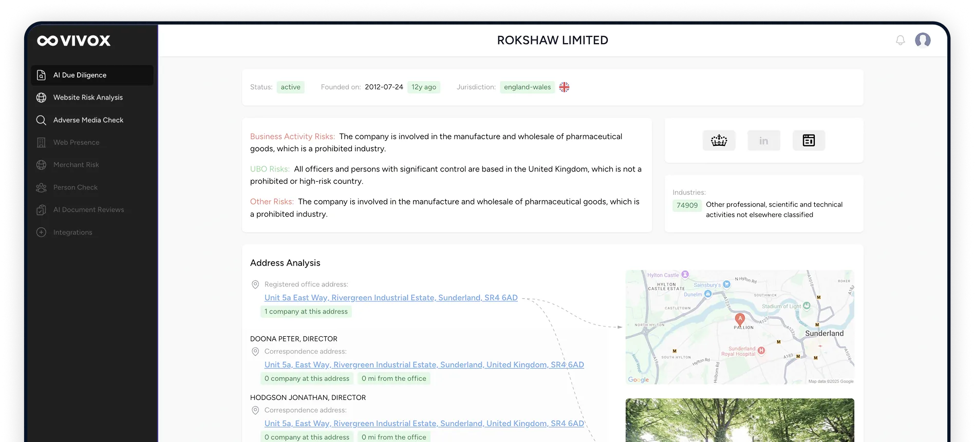 Vivox.ai dashboard interface showing automated AI agents for AML compliance and financial crime analysis.