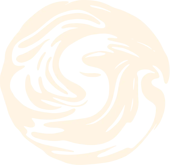 Design abstrait noir et beige représentant une forme circulaire fluide et ondulée.