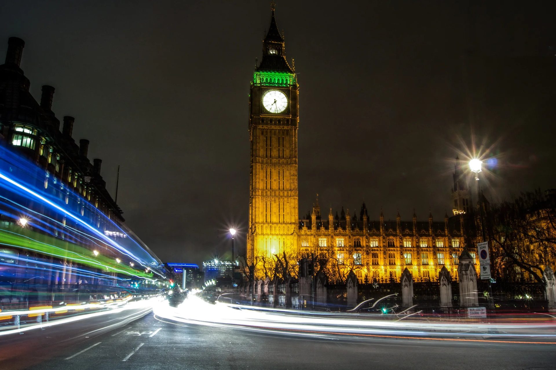 Houses of Parliament and Big Ben illuminated at night in London