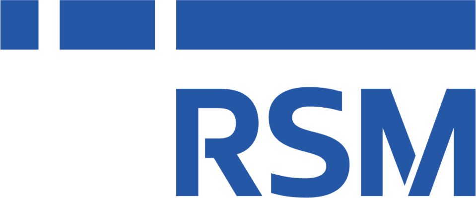 RSM company logo in blue with distinctive horizontal and vertical lines
