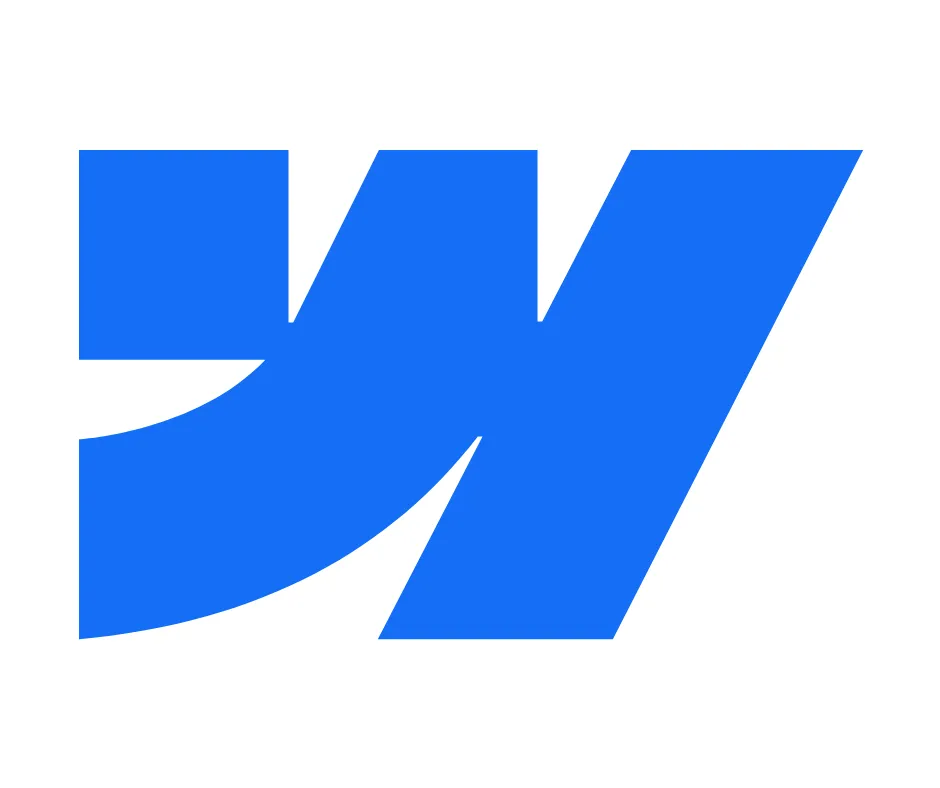 Blue stylized letter Webflow logo on a white background.